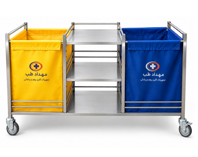 ترولی همپر دو خانه استیل (حمل البسه تمیز و کثیف) کد -MHT38 -2